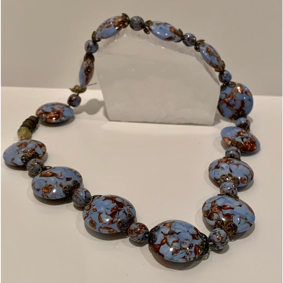 Blended Blue and Sparkly Brown Beaded Necklace - Picture 8 of 11